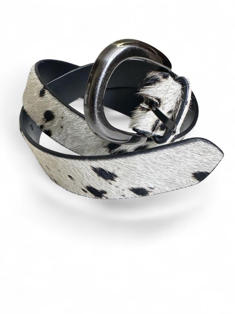 Free People Black & White Cow Print Leather Belt